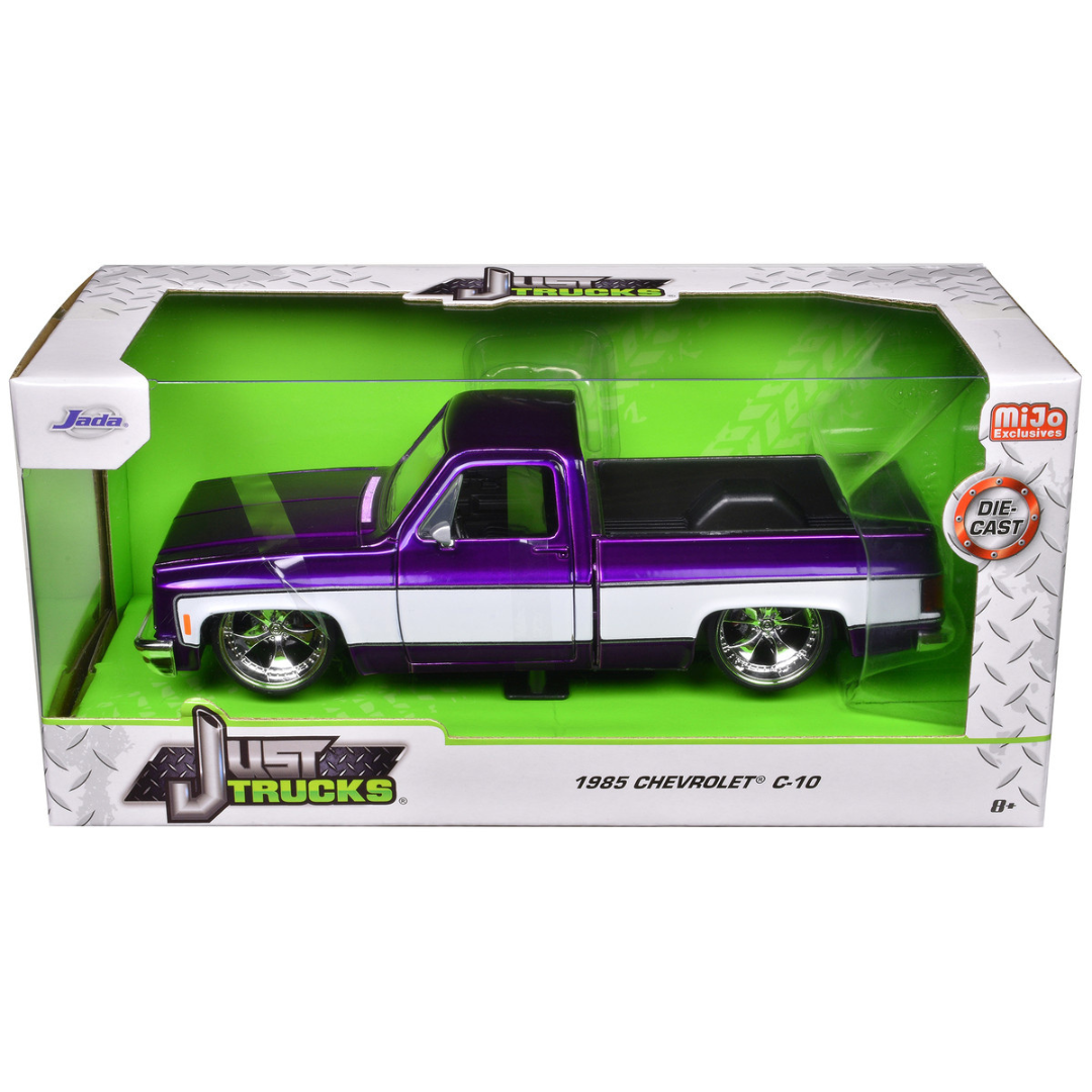 1985 Chevrolet C-10 Pickup Truck Purple Metallic and White with Cartelli Wheels "Just Trucks" Series 1/24 Diecast Model Car