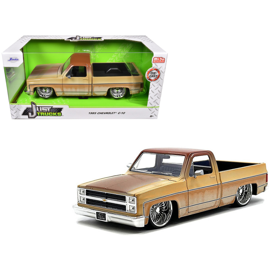 1985 Chevrolet C-10 Pickup Truck Yellow with Brown Top (Rusted) and Daytona Wire Wheels "Just Trucks" Series 1/24 Diecast Model Car