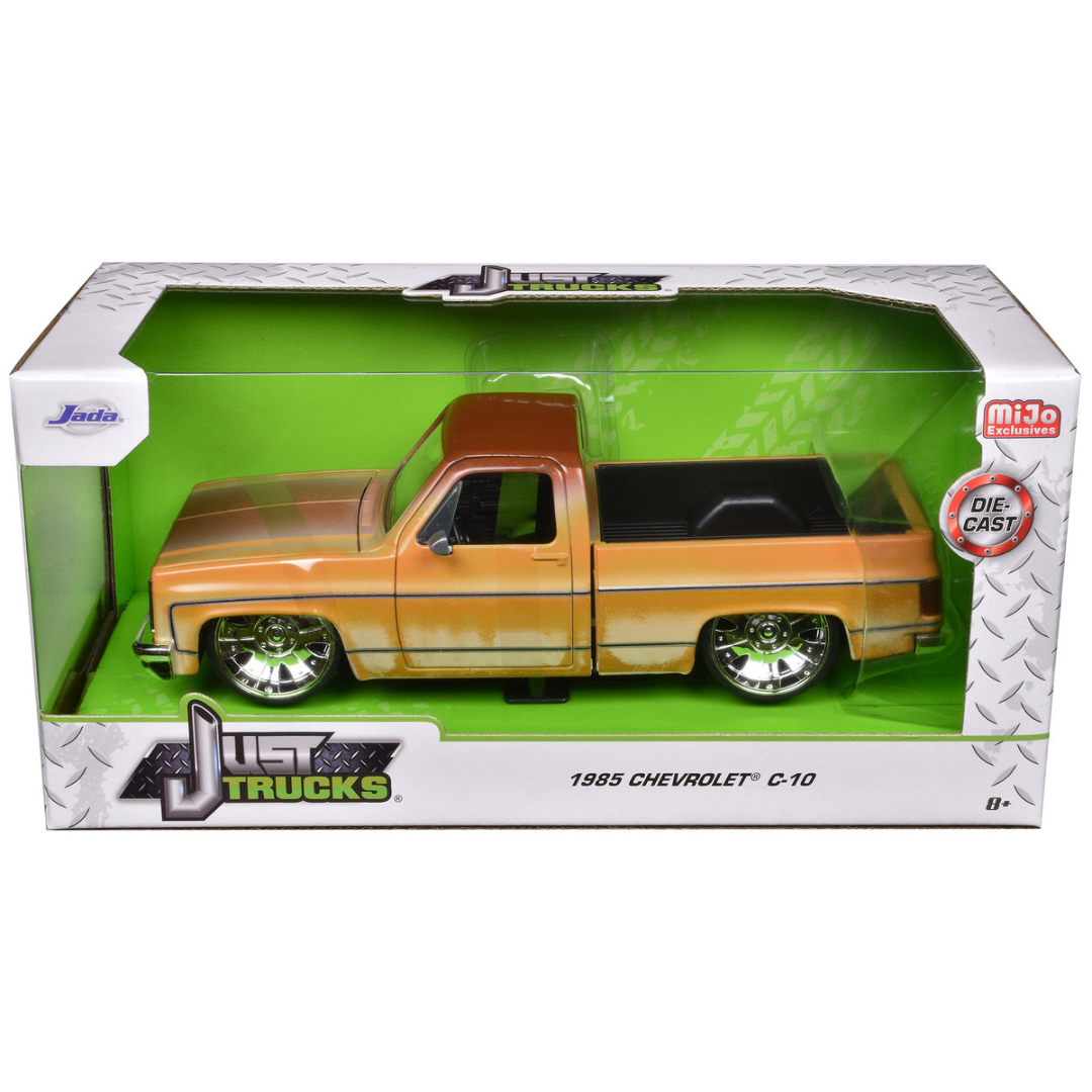 1985 Chevrolet C-10 Pickup Truck Yellow with Brown Top (Rusted) and JD3 Wheels "Just Trucks" Series 1/24 Diecast Model Car