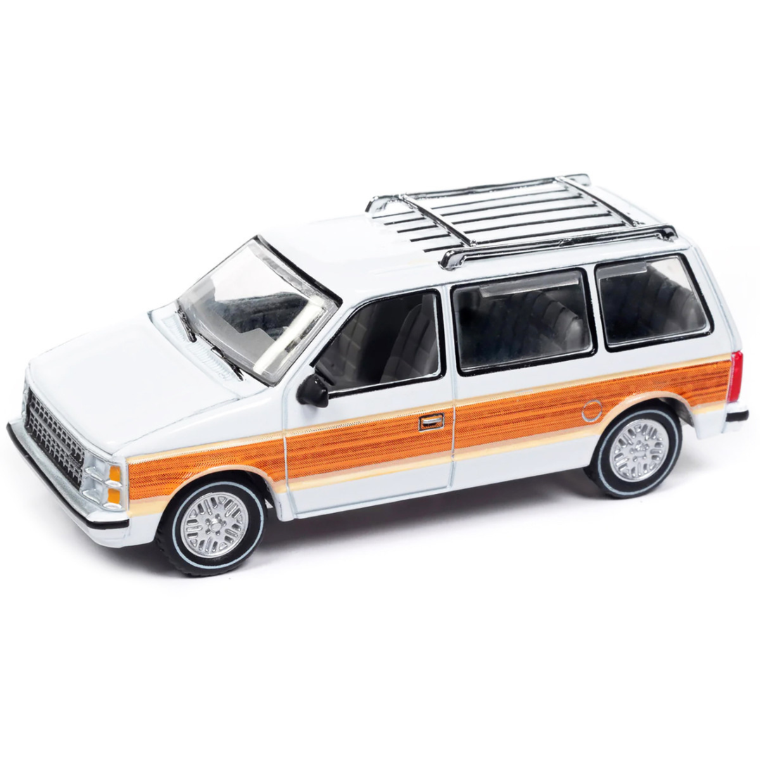 1985 Dodge Caravan Van White with Woodgrain Side Panels "Mighty Minivans" Series 1/64 Diecast Model Car