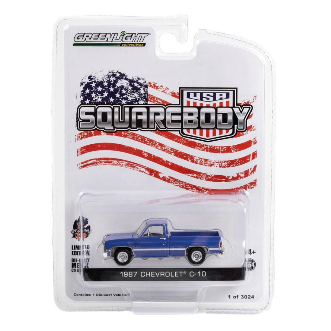 1987 Chevrolet C-10 Pickup Truck Blue "Squarebody USA" Limited Edition 1/64 Diecast Model Car