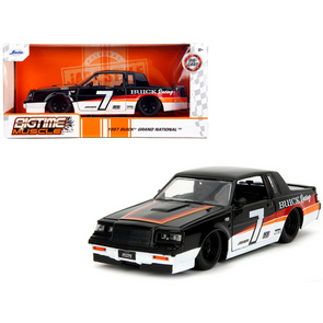 1987 Buick Grand National #7 "Buick Racing" Black and White with Stripes "Bigtime Muscle" Series 1/24 Diecast Model Car