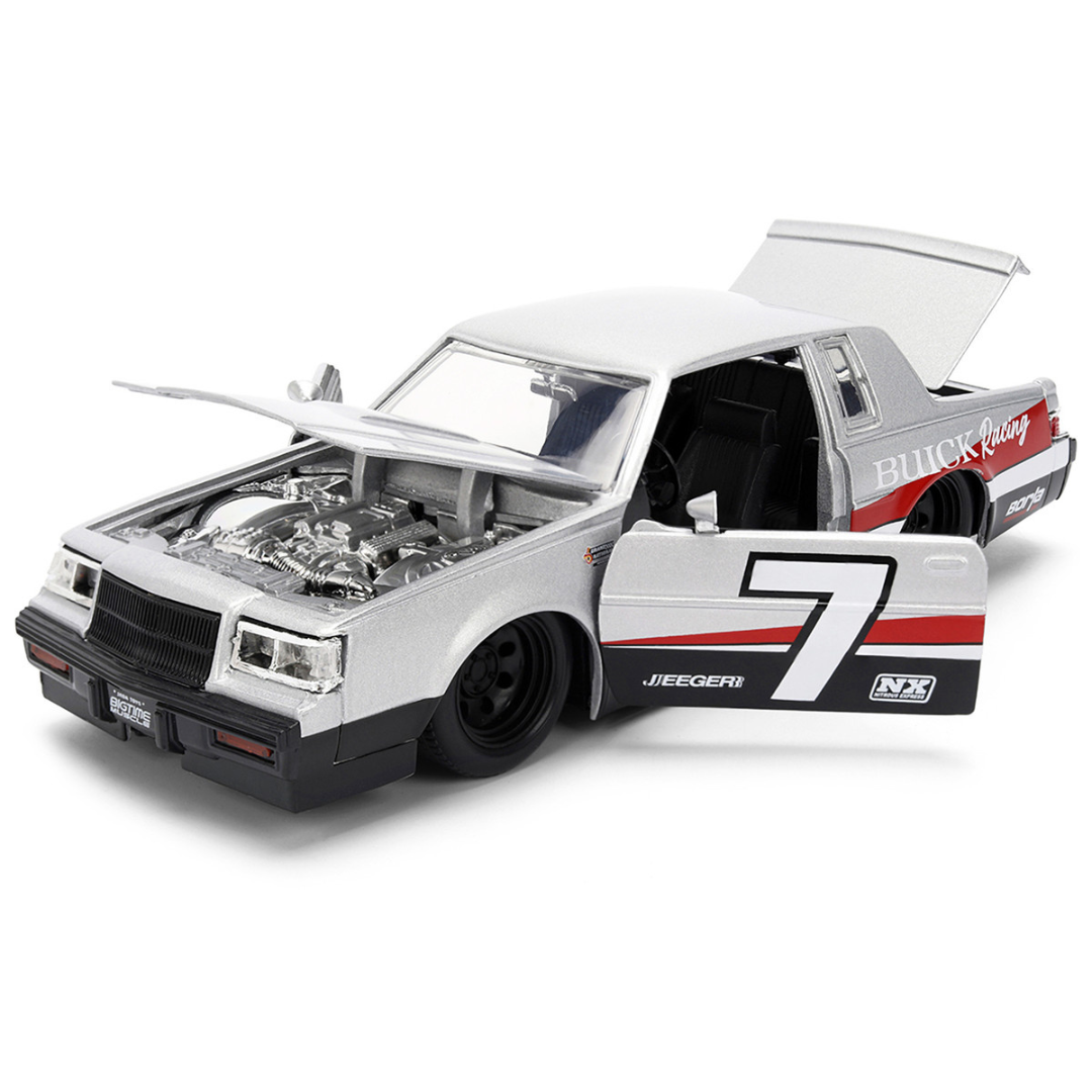 1987 Buick Grand National #7 "Buick Racing" Matt Silver Metallic with Red and Black Stripes "Bigtime Muscle" Series 1/24 Diecast Model