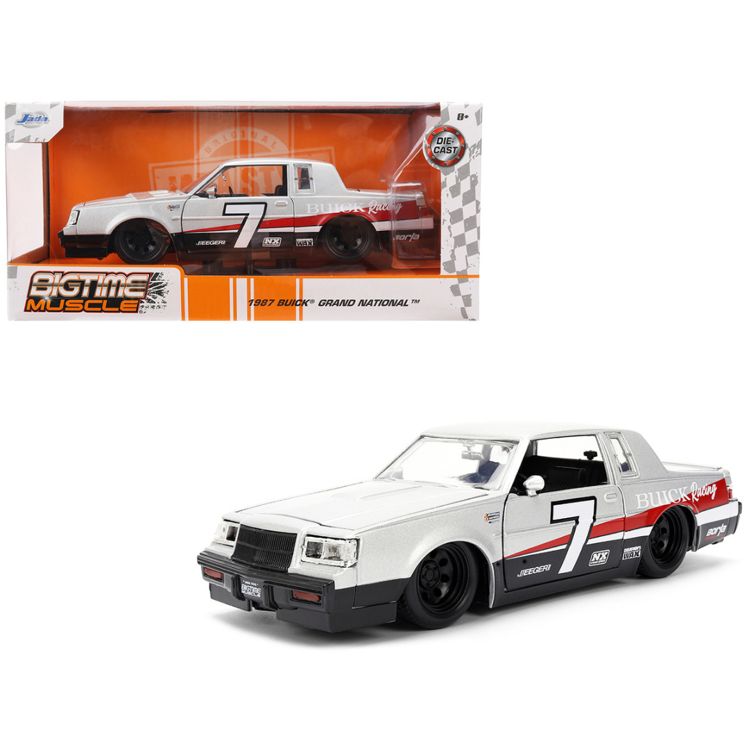 1987 Buick Grand National #7 "Buick Racing" Matt Silver Metallic with Red and Black Stripes "Bigtime Muscle" Series 1/24 Diecast Model