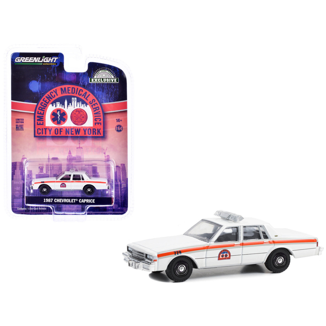 1987 Chevy Caprice "NYC EMS (City of New York Emergency Medical Service)" White with Stripes "Hobby Exclusive" Series 1/64 Diecast Model Car