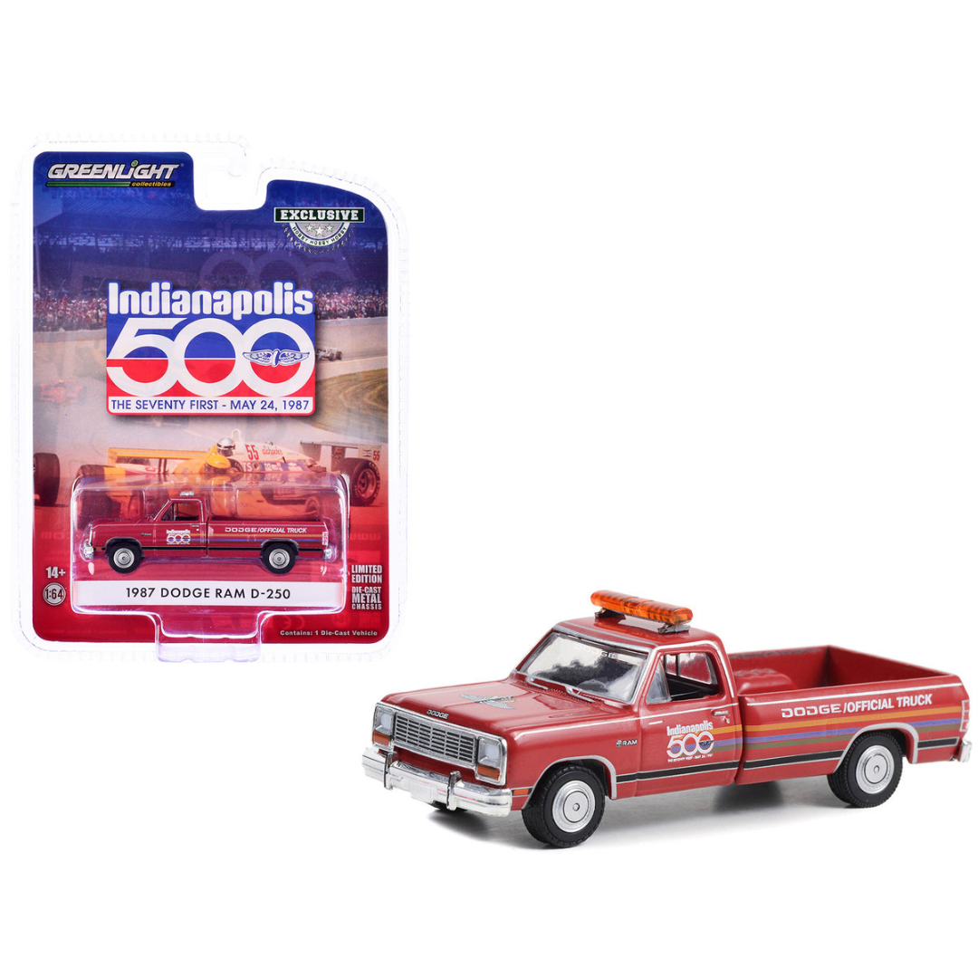 1987 Dodge Ram D-250 Pickup Truck "71st Annual Indianapolis 500 Mile Race Dodge Official Truck" Red with Stripes "Hobby Exclusive" Series 1/64 Diecast Model Car