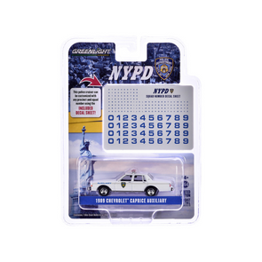 1989 Chevrolet Caprice "New York Police Department (NYPD)" White with NYPD Squad Number Decal Sheet "Hobby Exclusive" Series 1/64 Diecast Model Car