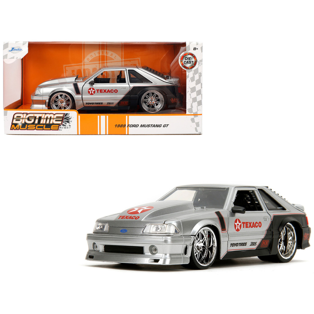 1989 Ford Mustang GT "Texaco" Silver Metallic and Matt Black "Bigtime Muscle" Series 1/24 Diecast Model Car