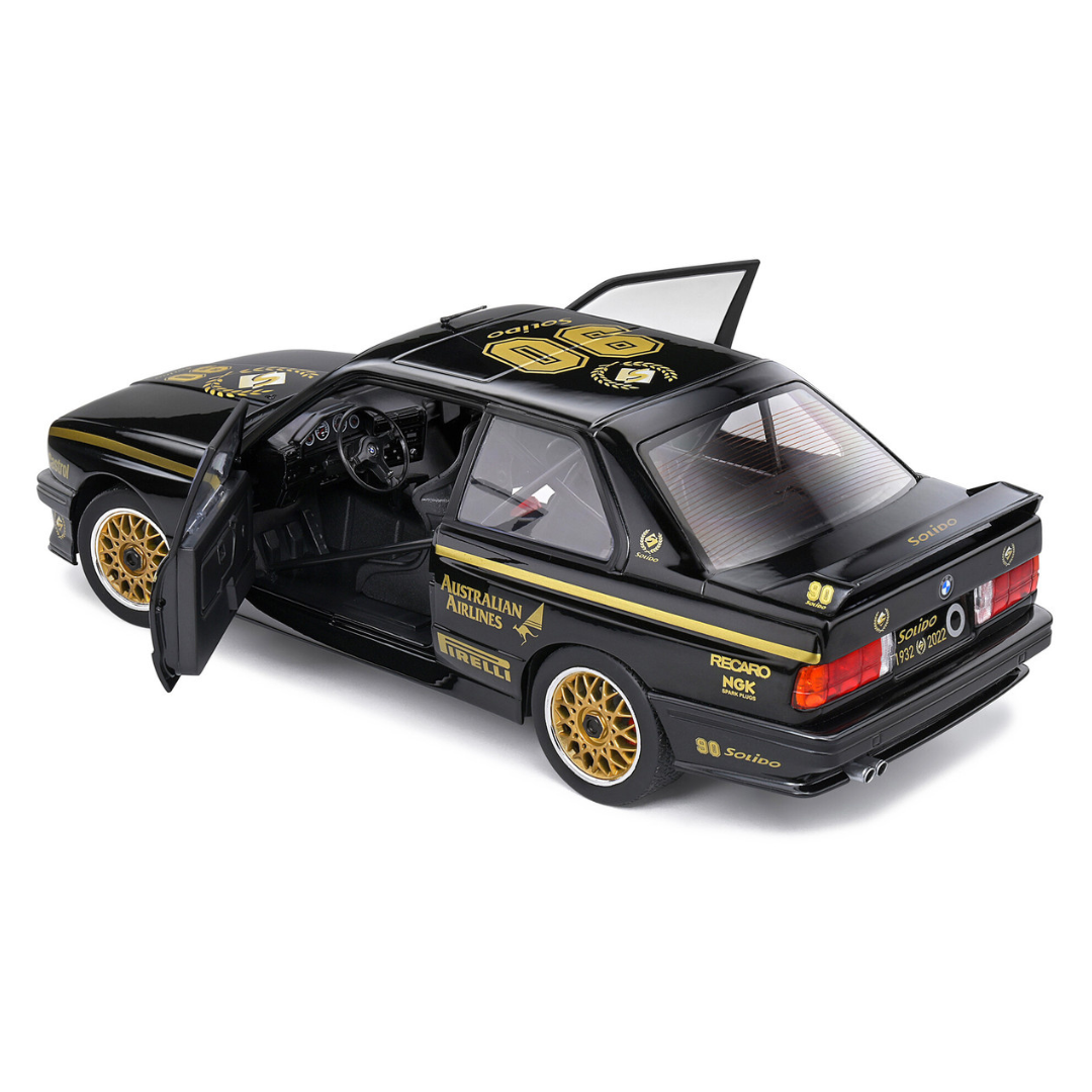 1990-bmw-e30-m3-black-solido-90th-anniversary-livery-limited-edition-competition-series-1-18-diecast-model-car-by-solido