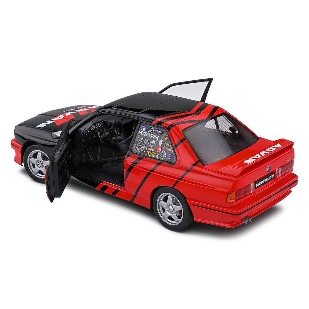 1990-bmw-e30-m3-black-and-red-with-graphics-advan-drift-team-competition-series-1-18-diecast-model-car-by-solido