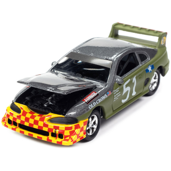1990s-ford-mustang-race-car-51-military-green-and-dark-silver-metallic-1-64-diecast