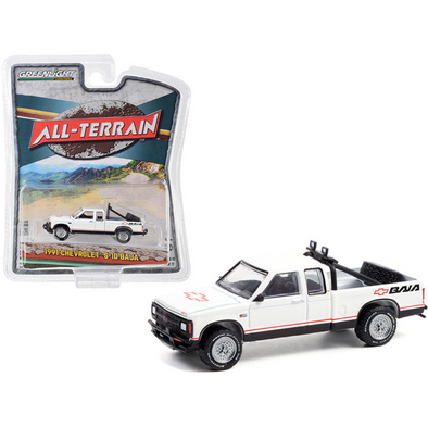 1991 Chevrolet S-10 Baja Extended Cab Pickup Truck White with Graphics 1/64 Diecast