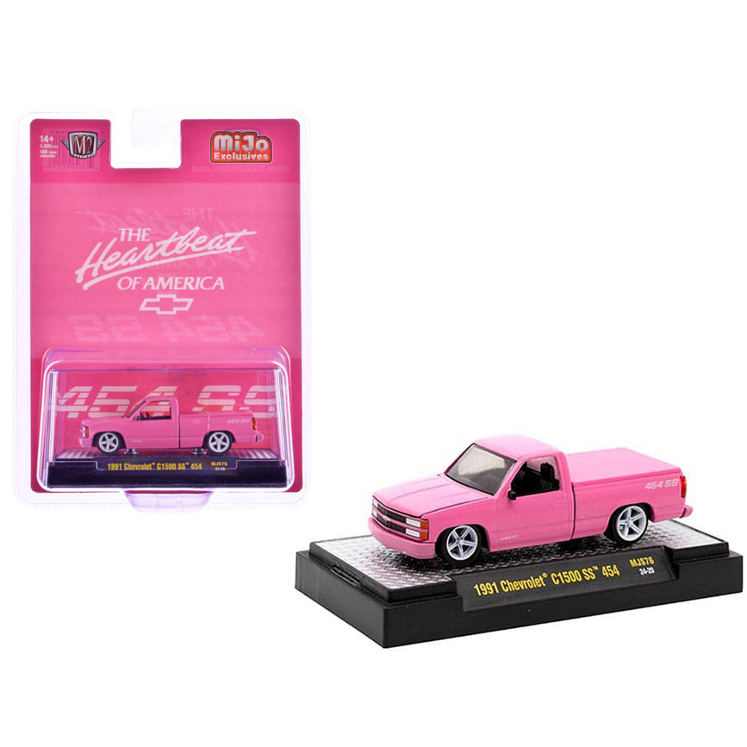 1991 Chevrolet C1500 SS 454 Pickup Truck Pink "The Heartbeat of America" Limited Edition 1/64 Diecast Model Car