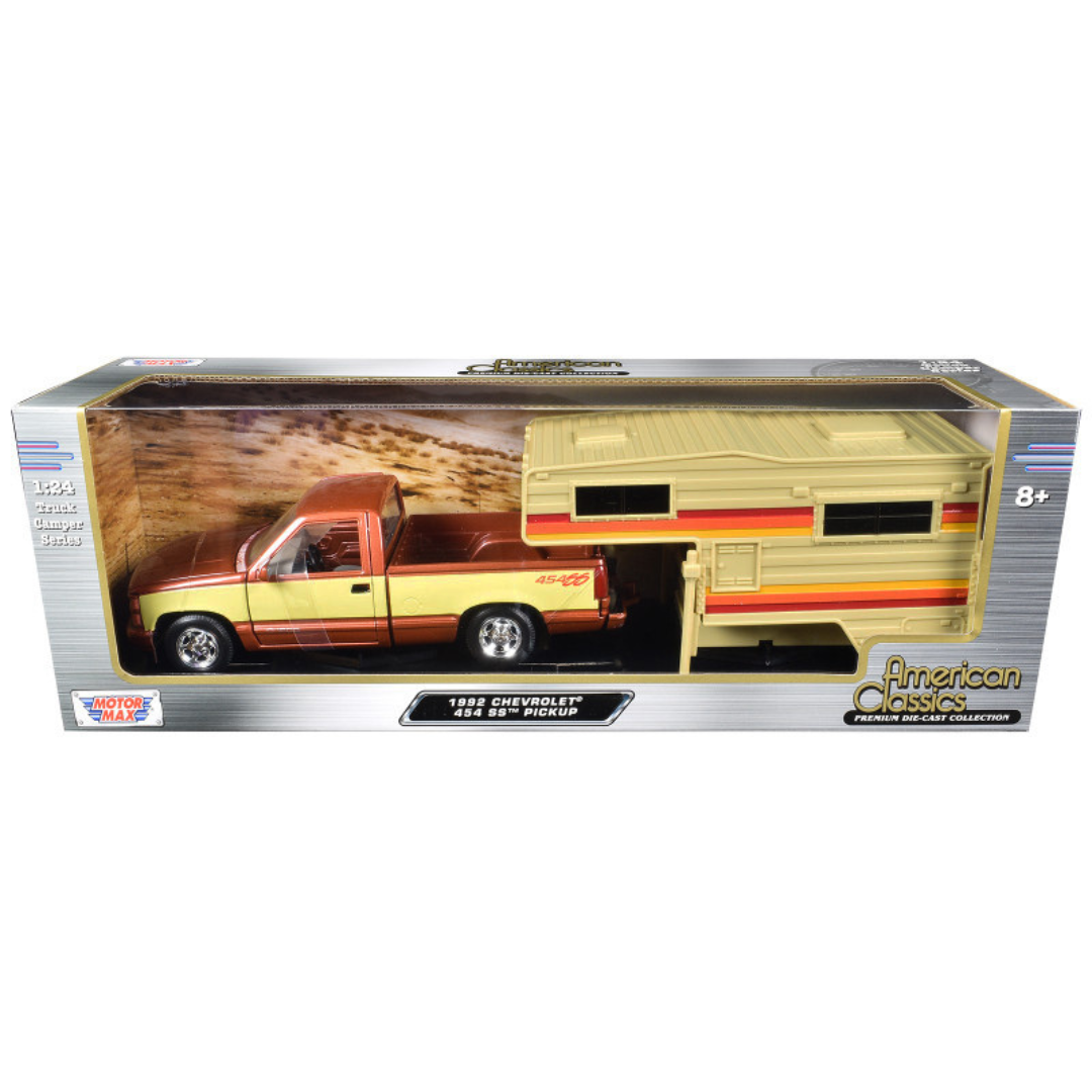 1992 Chevrolet 454 SS Pickup Truck Copper Metallic with Beige Sides with Camper Shell "American Classics" Series 1/24 Diecast Model Car