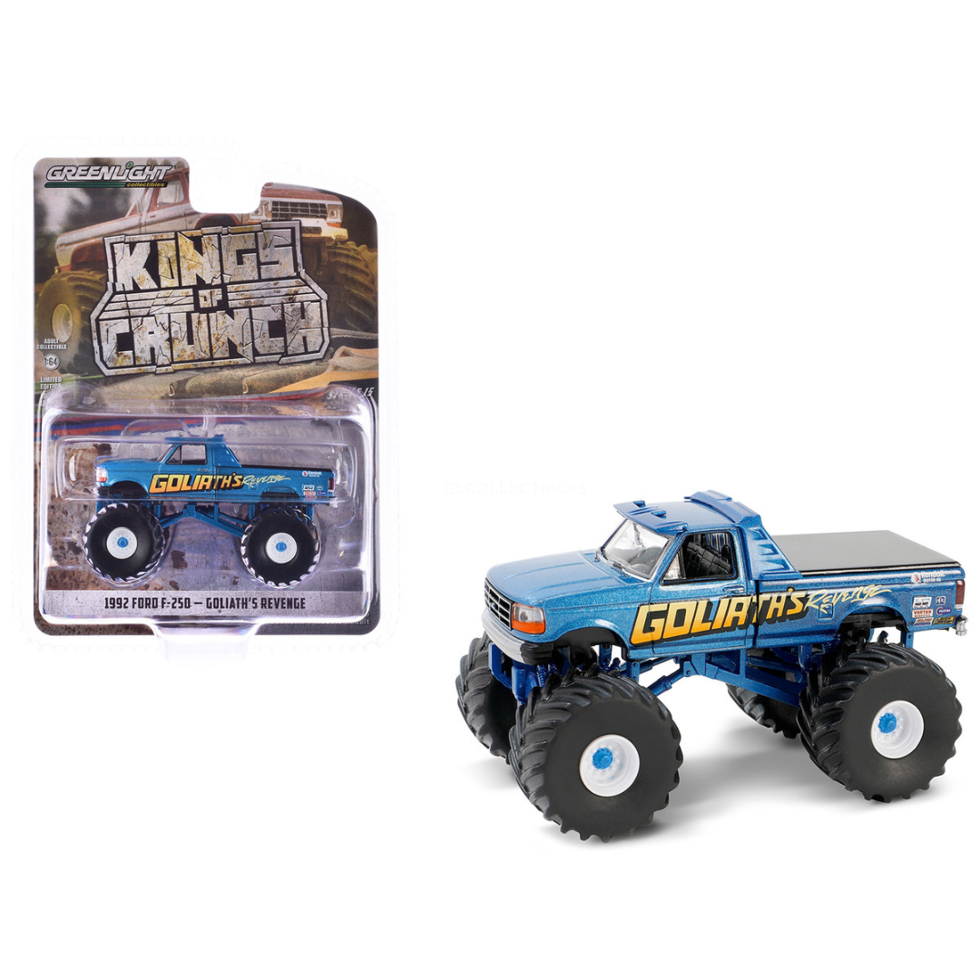 1992 Ford F-250 Monster Truck Blue Metallic "Goliath’s Revenge" "Kings of Crunch" Series 15 1/64 Diecast Model Car