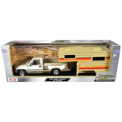 1992 GMC Sierra GT Pickup Truck Gold Metallic with White Sides with Camper Shell "American Classics" Series 1/24 Diecast Model Car