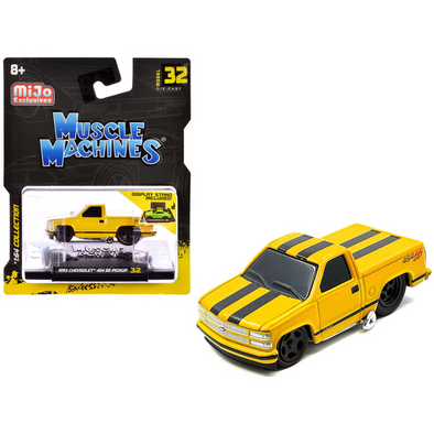 1993 Chevrolet 454 SS Pickup Truck Yellow with Black Stripes 1/64 Diecast Model Car