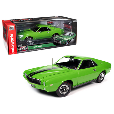 1969-amc-amx-big-bad-lime-green-with-black-stripes-muscle-car-corvette-nationals-mcacn-american-muscle-series-1-18-diecast-model-car-by-auto-world