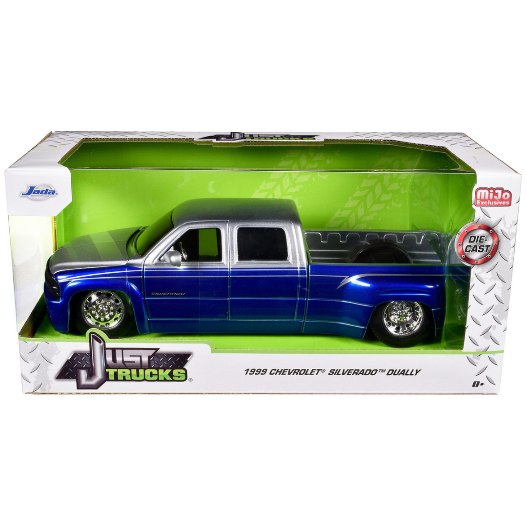 1999 Chevrolet Silverado Dually Pickup Truck Blue Metallic and Silver with Stock Wheels "Just Trucks" Series 1/24 Diecast Model Car