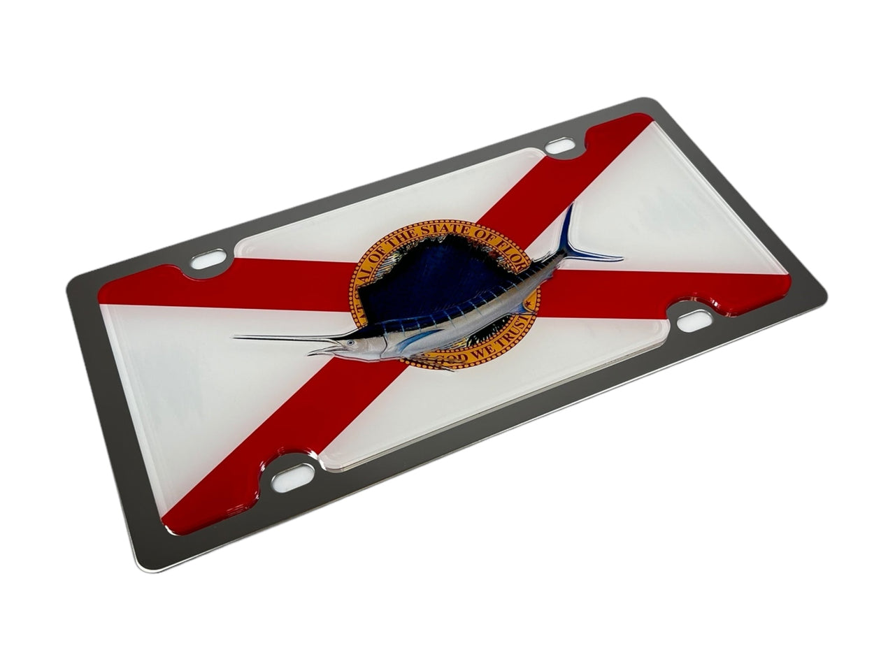 Florida Flag With Sailfish Stainless Steel License Plate