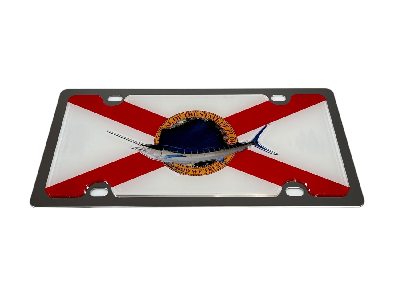 Florida Flag With Sailfish Stainless Steel License Plate