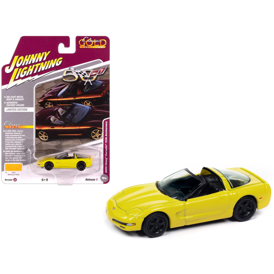 2003 Chevrolet Corvette Convertible "50th Anniversary" Millennium Yellow "Classic Gold Collection" 1/64 Diecast Model Car