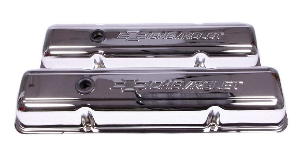 Proform-Small-Block-Chrome-Valve-Covers---Short---Chevrolet-&-Bowtie-Embossed-200828-Corvette-Store-Online