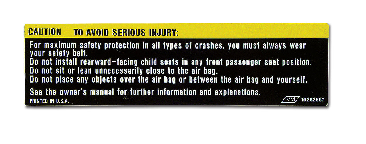 1990-1996 Corvette Sunvisor Air Bag Warning Label - CA-20223-Corvette-Store-Online