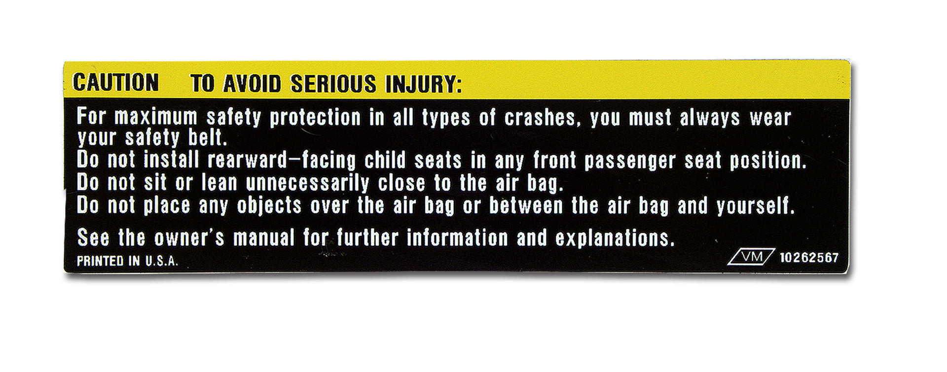 1990-1996 Corvette Sunvisor Air Bag Warning Label - CA-20223-Corvette-Store-Online