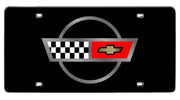 Crossed-Flags-Logo-License-Plate---Black-204028-Corvette-Store-Online