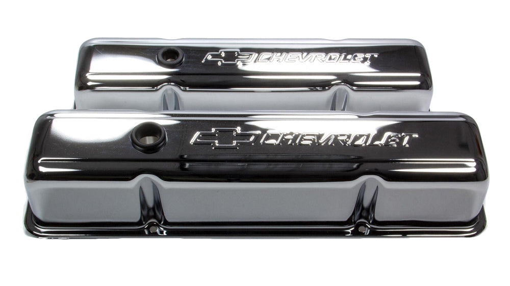 Proform-Small-Block-Chrome-Valve-Covers---Tall---Chevrolet-&-Bowtie-Embossed-204232-Corvette-Store-Online