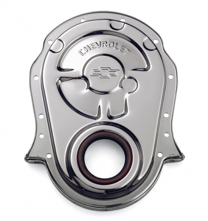 Big-Block-Chrome-Street-Timing-Chain-Cover---Chevrolet-&-Bowtie-Embossed-204280-Corvette-Store-Online