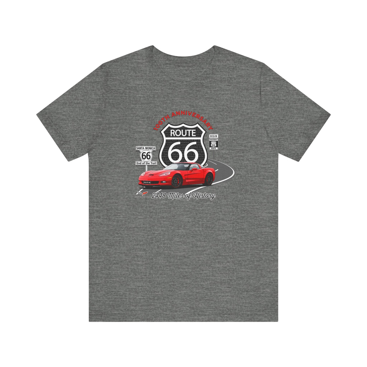 C6 Corvette Route 66 100th Anniversary Short Sleeve Tee – Legends of the Road, Perfect for the Corvette Fan