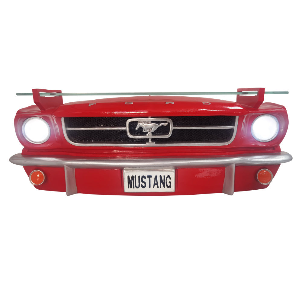 1964.5 Ford Mustang Floating Wall Shelf, Red, 19.5x7.9x5.9 inches, Battery Operated LED Headlights