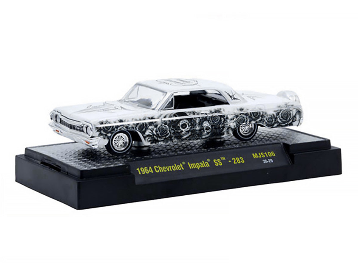 1964 Chevrolet Impala SS "Dia De Los Muertos" White with Graphics Limited Edition to 10560 pieces Worldwide 1/64 Diecast Model Car