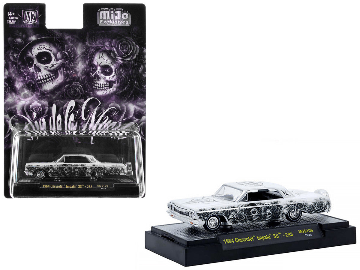 1964 Chevrolet Impala SS "Dia De Los Muertos" White with Graphics Limited Edition to 10560 pieces Worldwide 1/64 Diecast Model Car
