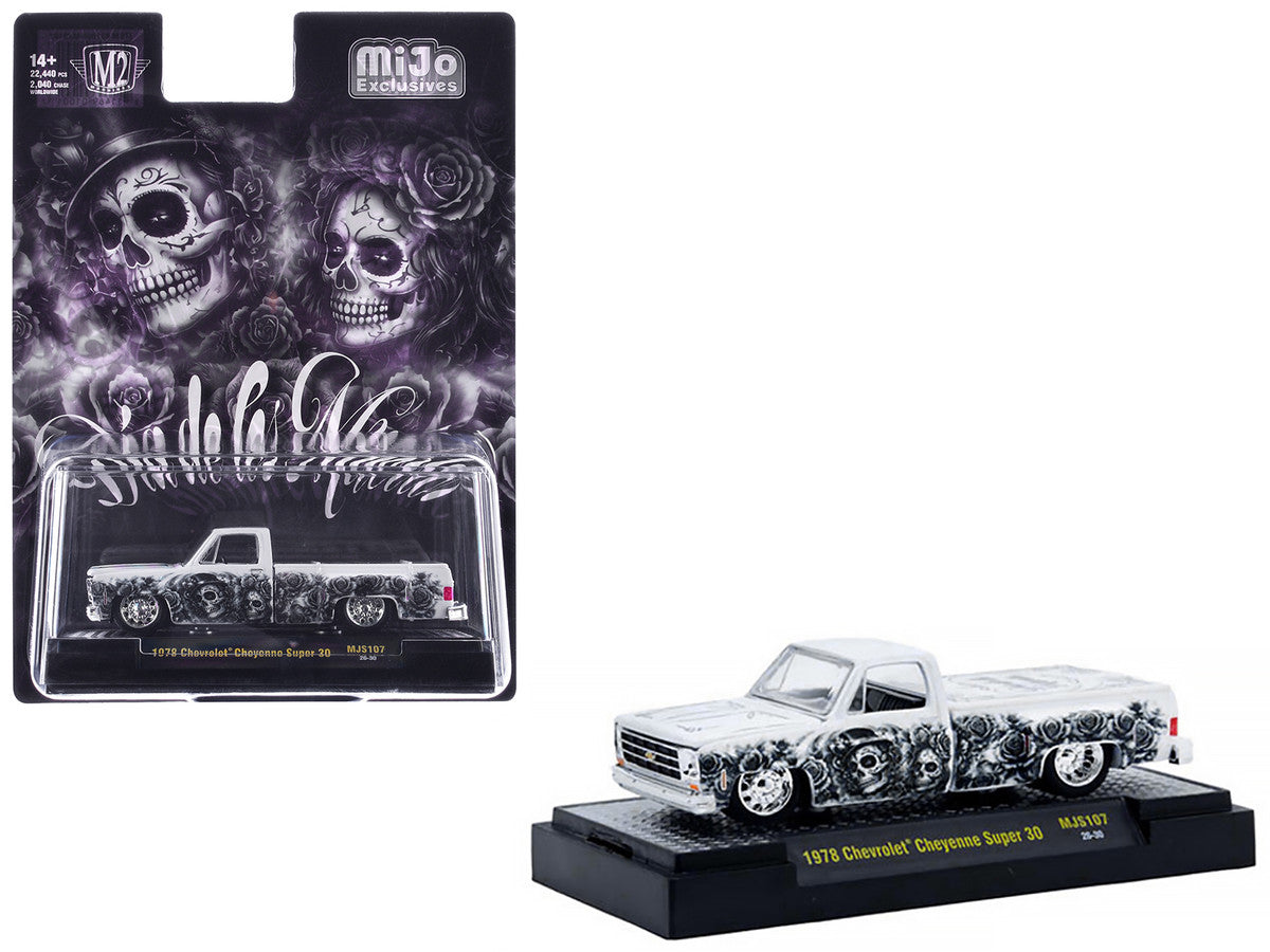 1978 Chevrolet Cheyenne Super 30 Pickup Truck "Dia De Los Muertos" White with Graphics Limited Edition to 10560 pieces Worldwide 1/64 Diecast Model Car