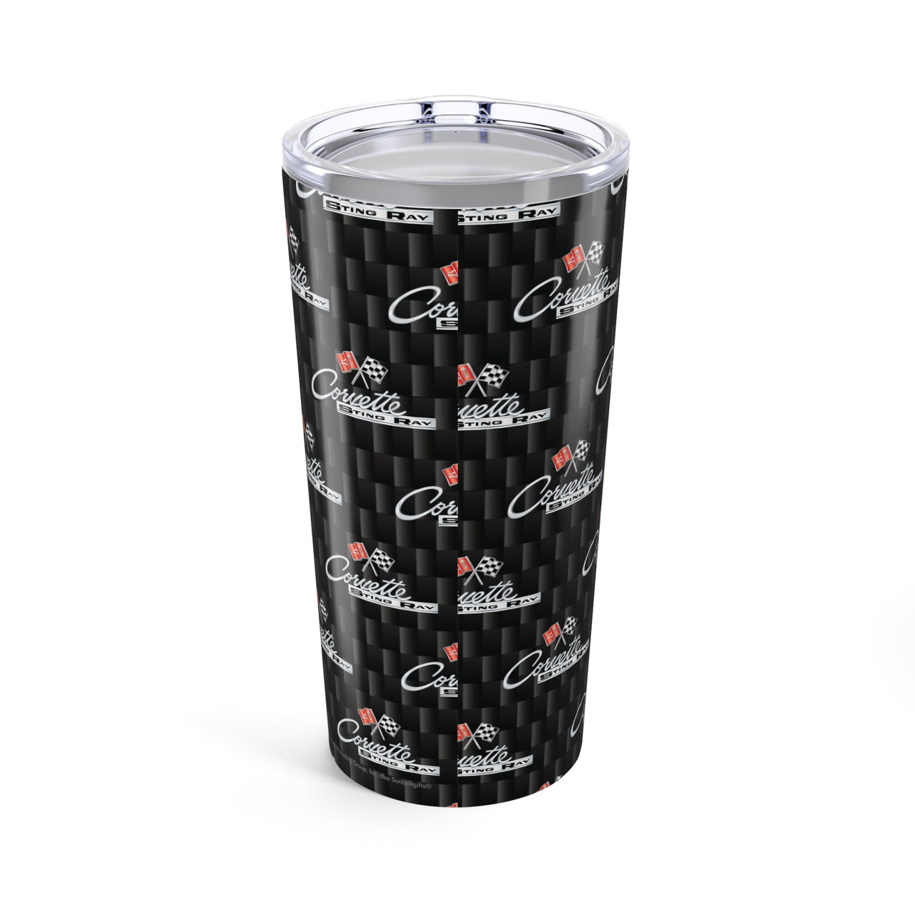 Corvette C2 Logo Repeat Pattern Carbon Tumbler 20oz | Retro Car Lover Travel Cup, Gift for Him, Car Enthusiast, Father's Day, Road Trip