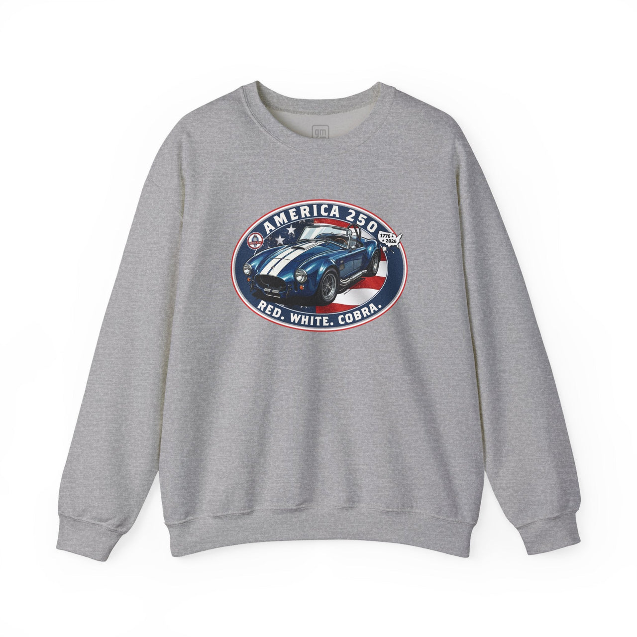 Shelby Blue Cobra 427 "Red. White. Cobra." America 250 Oval Graphic Crewneck Sweatshirt