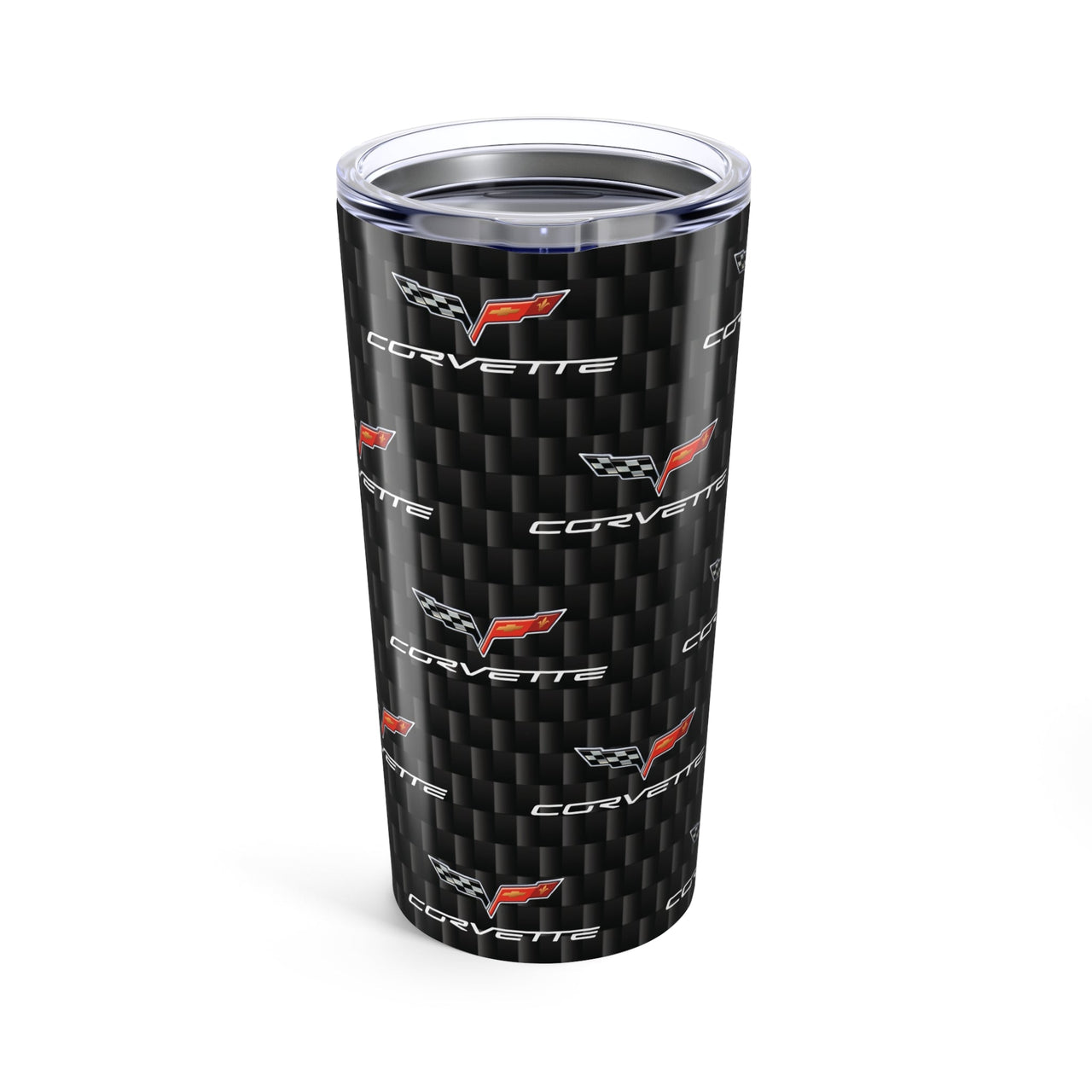 Corvette C6 Logo Repeat Pattern Carbon Tumbler 20oz | Retro Car Lover Travel Cup, Gift for Him, Car Enthusiast, Father's Day, Road Trip