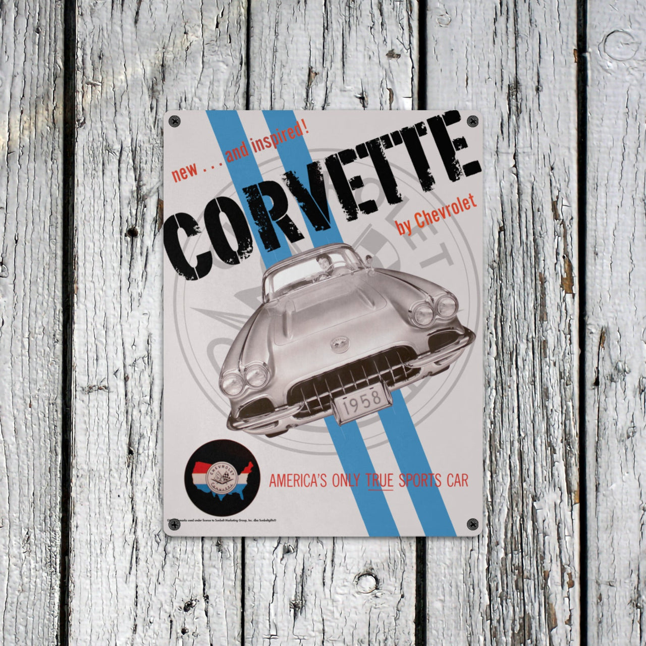 Corvette 1958 C1 Tin Sign 12" x 16" Vintage Muscle Car Wall Art, Classic Muscle Car Decor for Garage, Man Cave, Bar, or Home