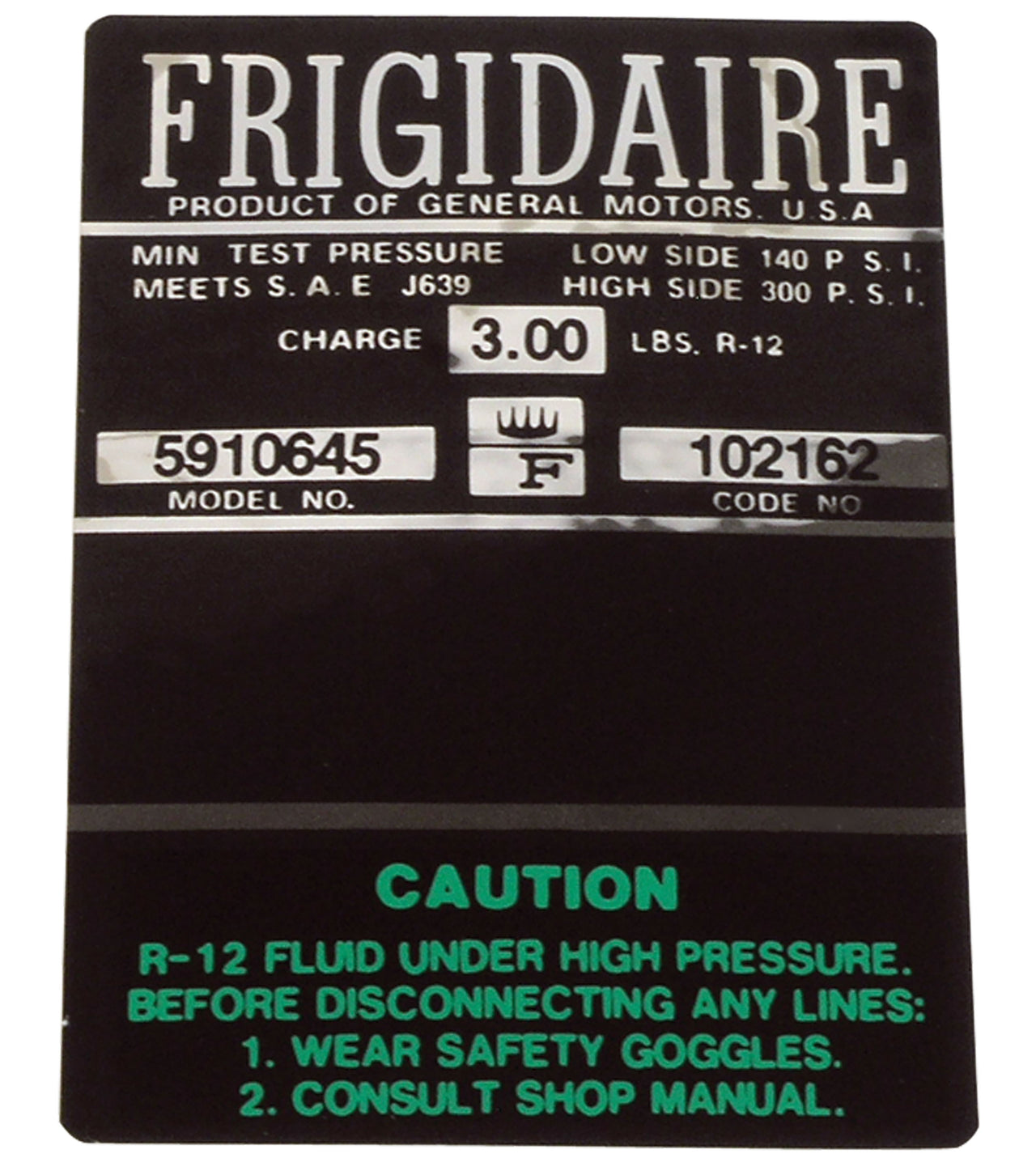1967-1967 Corvette Decal. Air Conditioning Compressor Frigidaire - CA-36390-Corvette-Store-Online