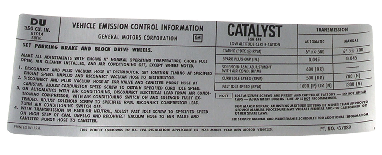 1978-1978 Corvette Decal. Emission L48 - CA-36425-Corvette-Store-Online