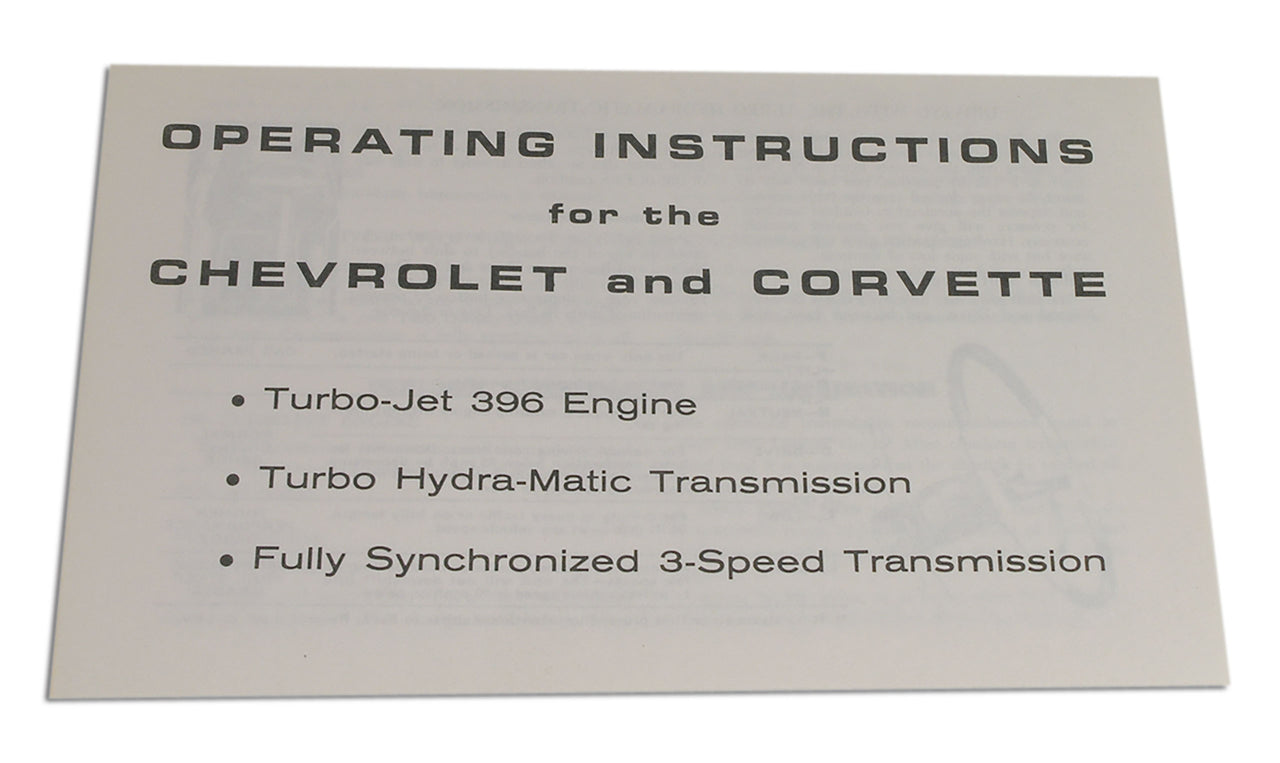 1965-1965 Corvette Insert. Owner's Manual 396 Engine - CA-37045-Corvette-Store-Online