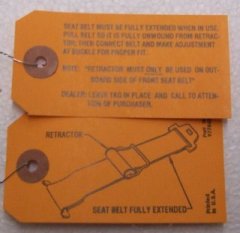 1965-1966 Corvette Tags. Seat Belt Retractor Instruction - CA-37047-Corvette-Store-Online