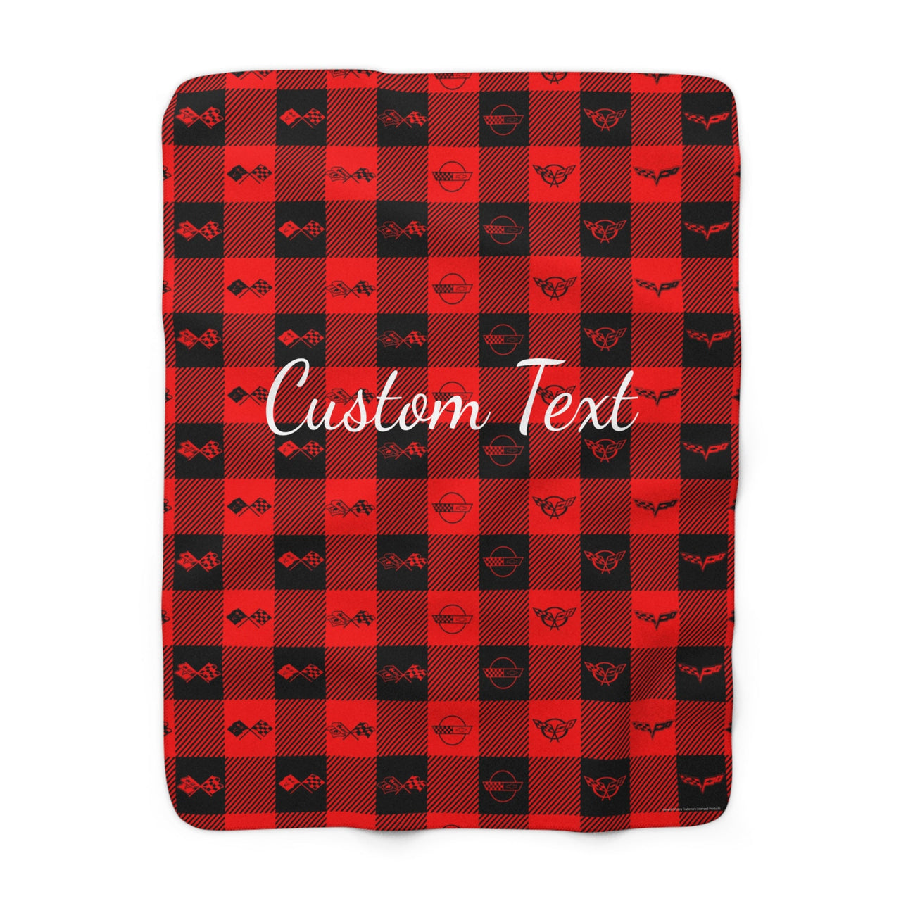 Corvette Generations Flag Logos Personalized Red and Black Plaid Sherpa Blanket