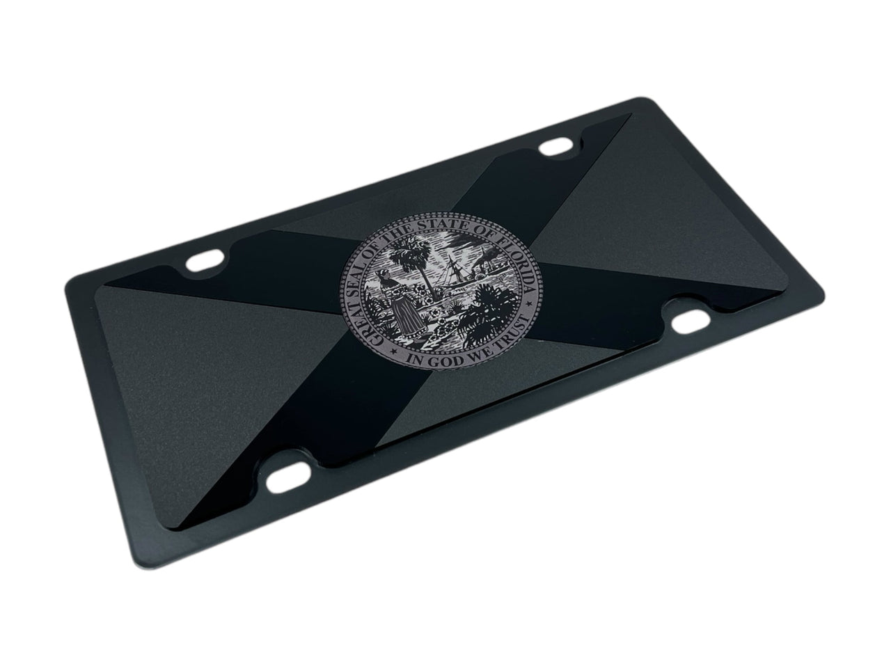 Florida State Flag Blacked Out Carbon Steel License Plate