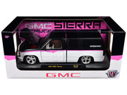 1991 GMC Sierra Pickup Truck with Camper Shell Black and White with Pink Stripes Limited Edition to 4850 pieces Worldwide 1/24 Diecast Model Car
