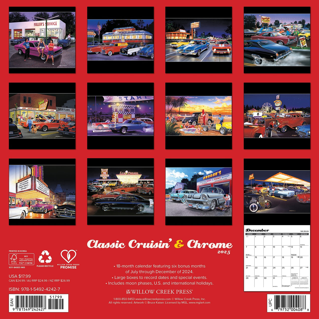 Classic Cruisin' & Chrome 2025 Wall Calendar