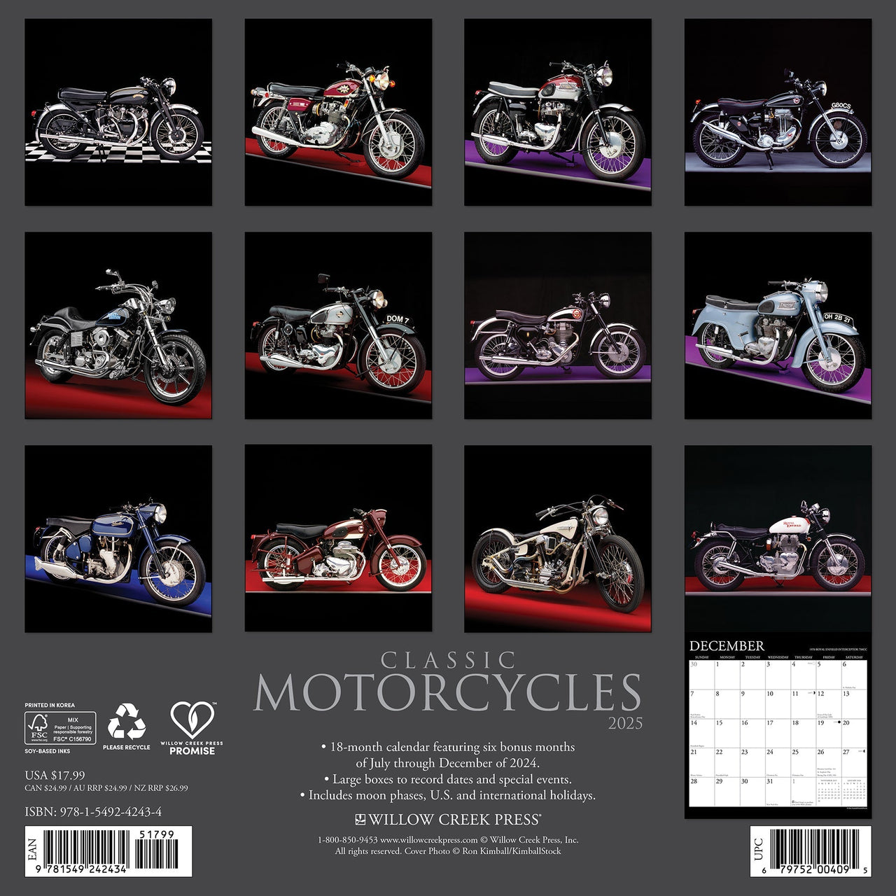 Classic Motorcycles 2025 Wall Calendar